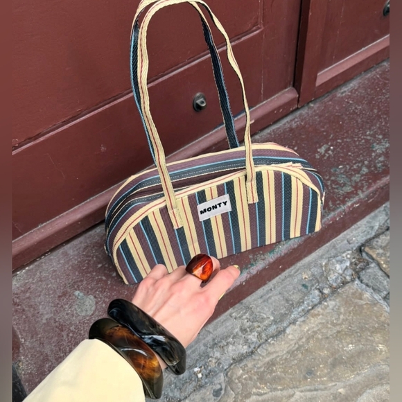 Monty Handbags - Monty Arc Bag Marzipan & Cola Striped Multicolor Women's Bag